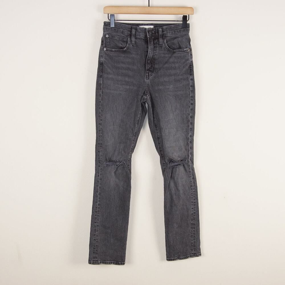 Madewell High Rise Slim Boyfriend Canton Wash Black Ripped Knee Jeans Womens 24